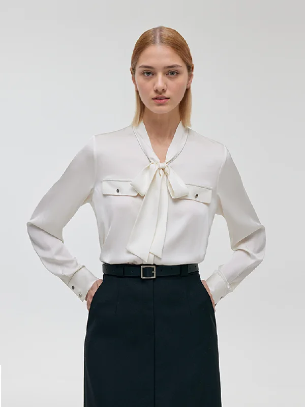 22 Momme Mulberry Silk Ribbon Women Shirt