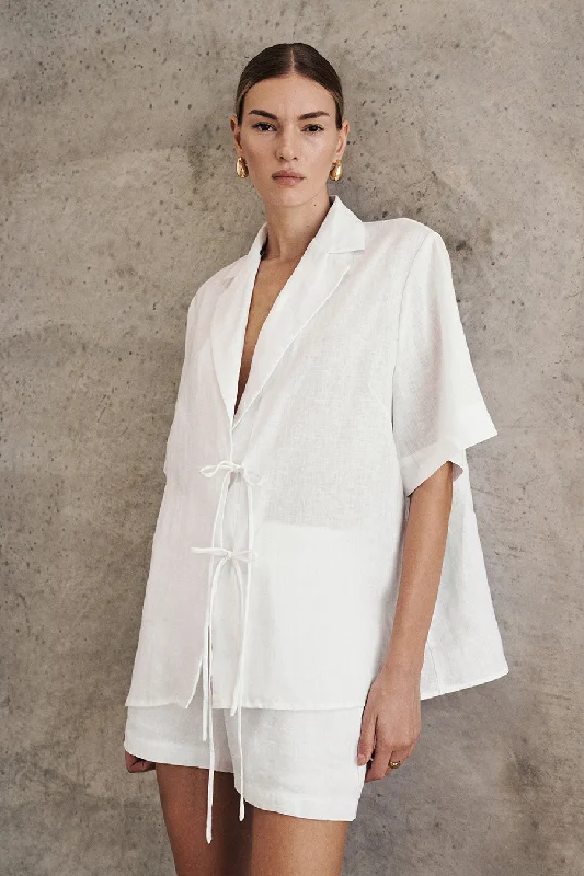 EMELIA WHITE LINEN WRAP SHIRT