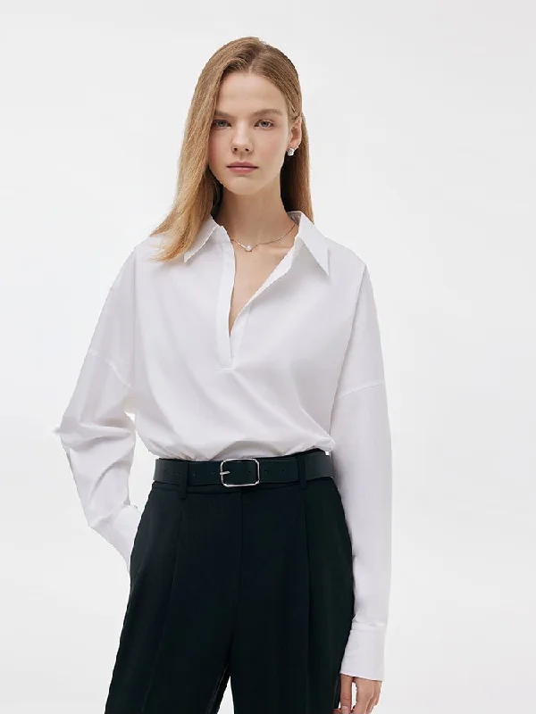 Lapel Oversized V-Neck Women Shirt