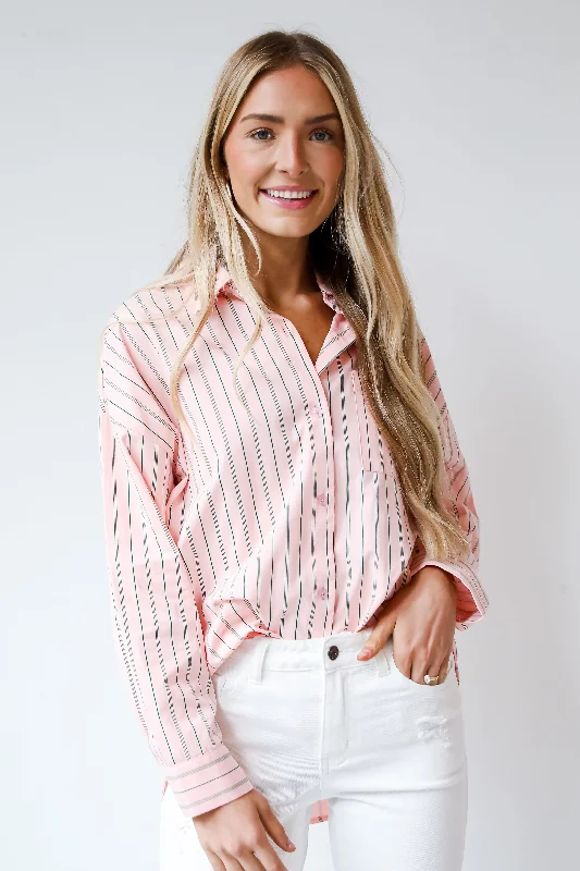 FINAL SALE - Modern Moment Pink Striped Oversized Button-Up Blouse