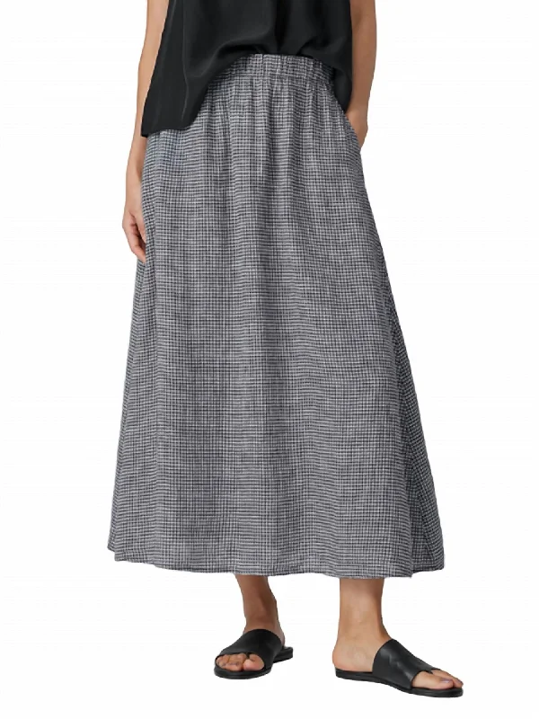 Puckered Linen Gather Skirt In Black/white