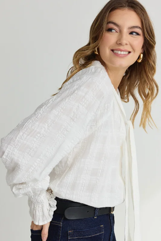 Compassion Ivory Texture Tie Front Blouse