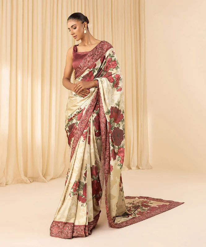 3 Piece -  Printed Satin Saree