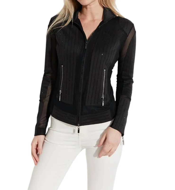 Quilted Zip Jacket With Rhinestones In Black