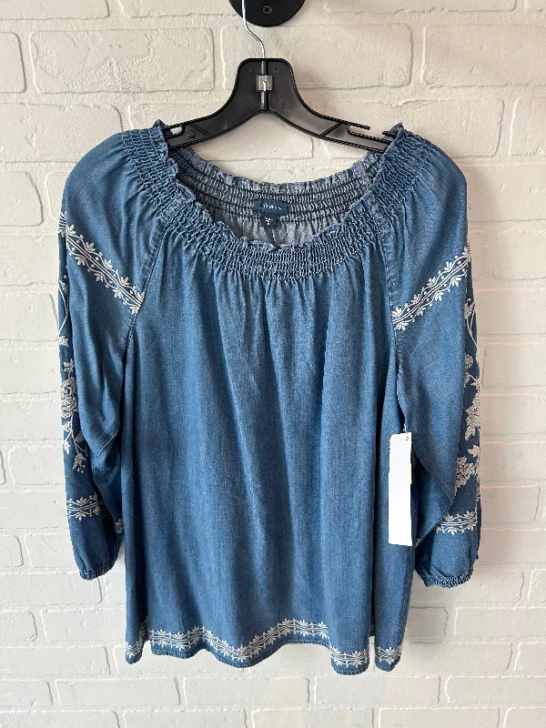 Top Long Sleeve By J. Jill In Blue & Cream, Size: M