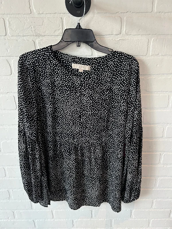 Top Long Sleeve By Loft In Black & Cream, Size: M