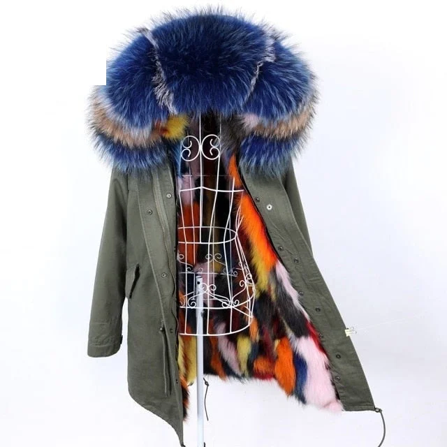 Fashion Women's Fur Coat Jacket with Removable Natural Fur Lining