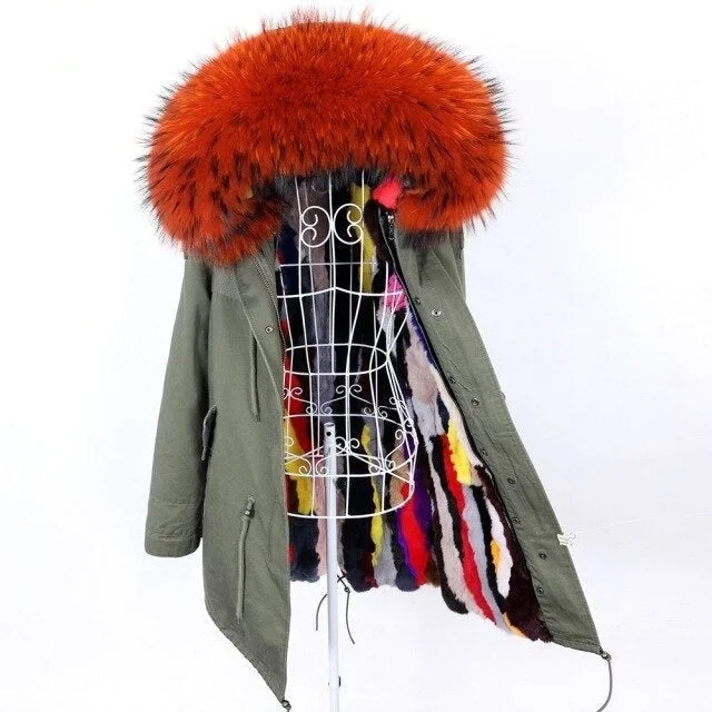 Office Lady Fashion Fur Collared Hooded Jacket with Removable Fur Lining