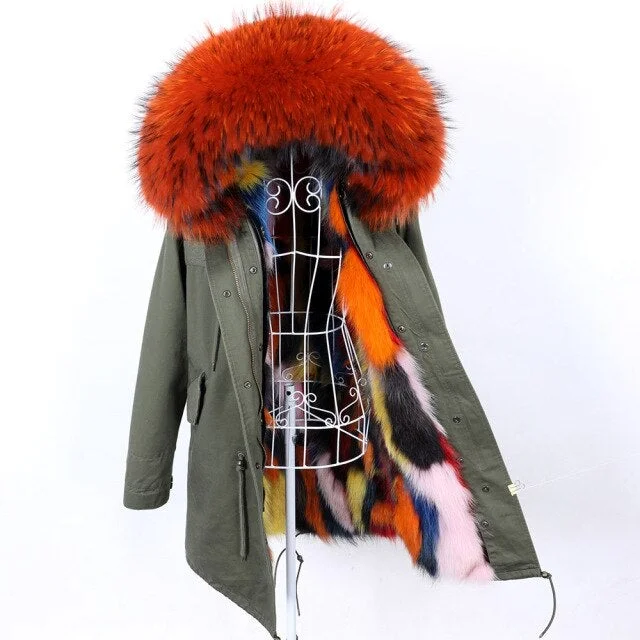 Stylish Women's Winter Big Fur Hooded Coat Jacket with Removable Fur Lining