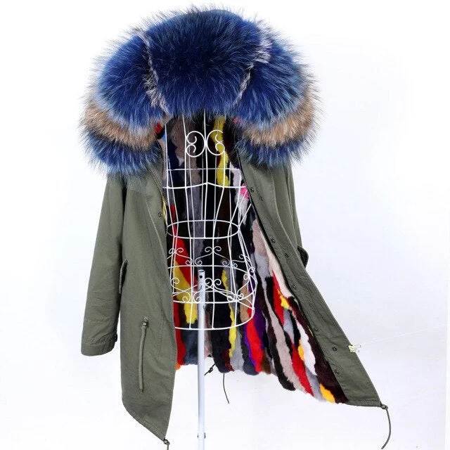 Winter Fashion Fur Collared Hooded Jacket with Removable Fur Lining for Women