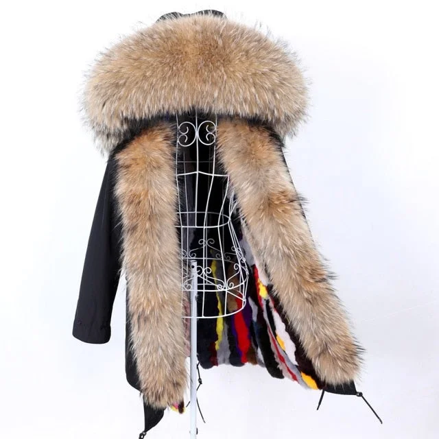 Women's Winter Fashion Long-Sleeved Thick Jacket with Removable Fox Fur Lining