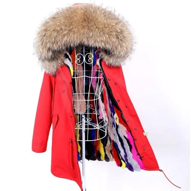 Women's Winter Fur Collared Jacket with Removable Rabbit Fur Lining