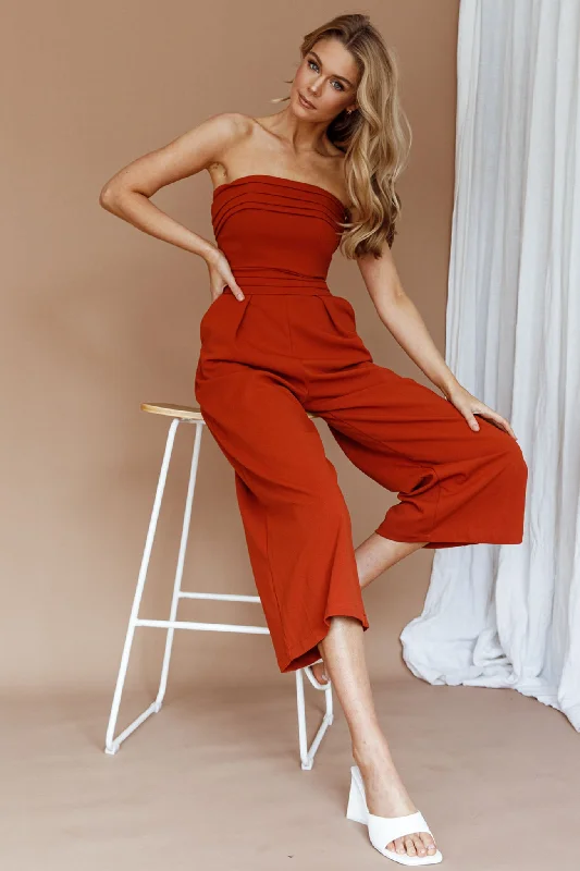 Chosen Strapless Wide Leg Jumpsuit Orange