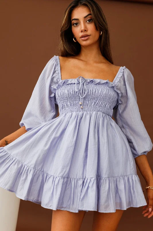 Flynn Balloon Sleeve Shirred Bust Mini Dress Lavender