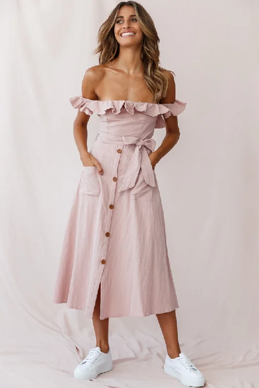 Matisse Off-Shoulder Placket Dress Blush