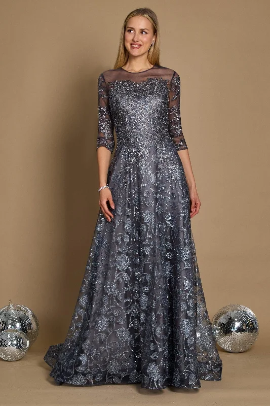 Dylan & Davids Long Formal Lace Evening Dress Charcoal