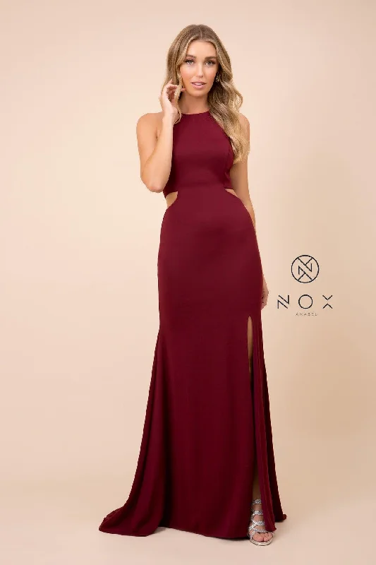 Long Open Back Cutout Prom Dress Evening Gown