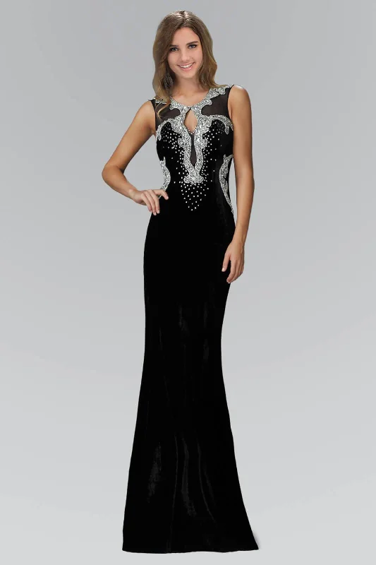 Long Velvet Formal Black Prom Evening Dress