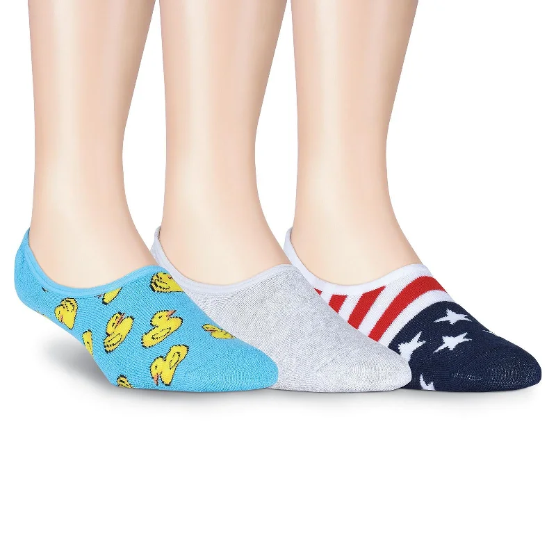 K. Bell Mens Flag and Rubber Ducks Liners Socks 3 Pair Pack