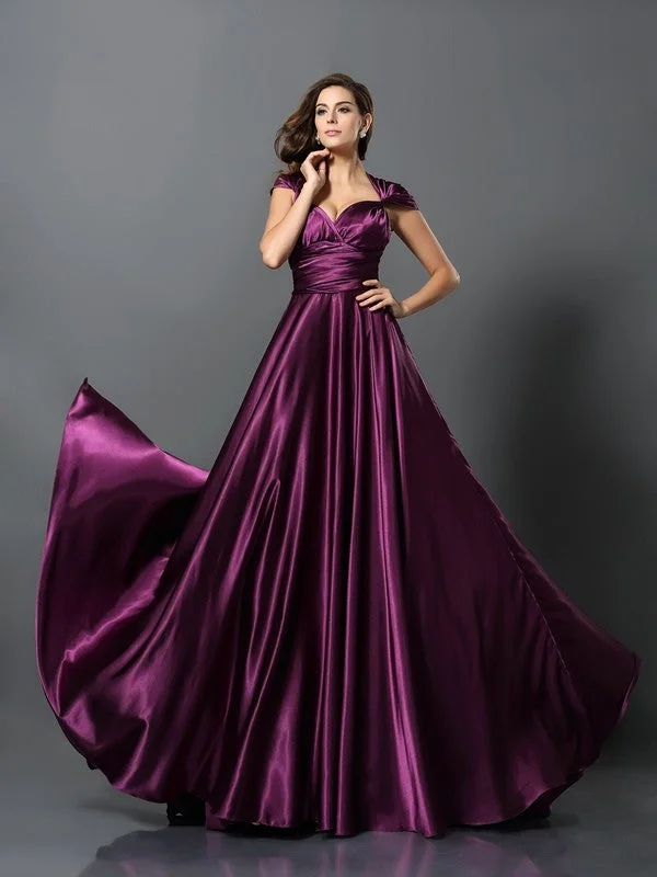 A-Line/Princess Pleats Sleeveless Long Silk like Satin Convertible Bridesmaid Dresses