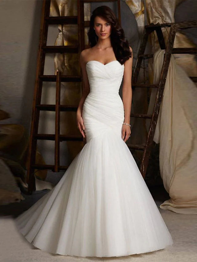 Engagement Formal Wedding Dresses Court Train Mermaid  Strapless Sweetheart Tulle With Ruched