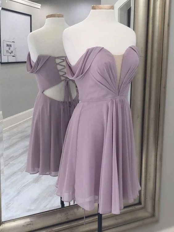 Simple A-line chiffon short prom dress, chiffon bridesmaid dress       S3160